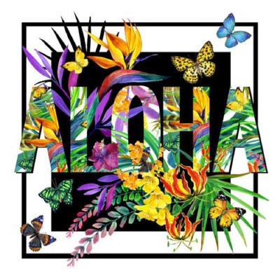 Тропические цветы окружили надпись "aloha"