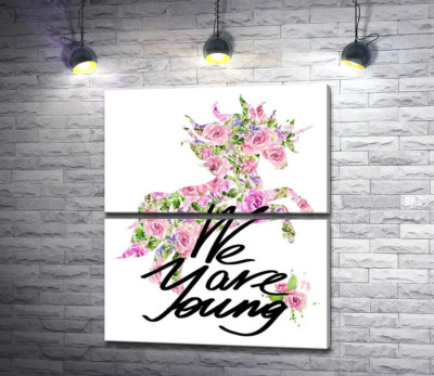 Квітковий силует єдинорога за написом "we are young"
