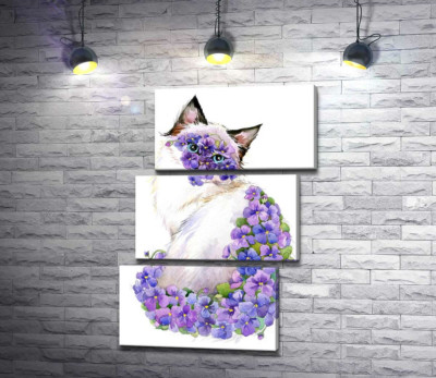 Сиамская кошка украшена ковром фиалок