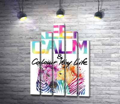 Яскраві зебри під написом "keep calm and colour your life"