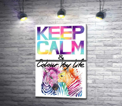 Яскраві зебри під написом "keep calm and colour your life"