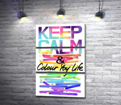 Модульна картина "Веселкові олівці з написом "keep calm and colour your life""