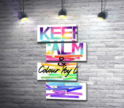 Модульна картина "Веселкові олівці з написом "keep calm and colour your life""