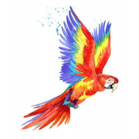 Красный попугай ара поднял крылья в полете