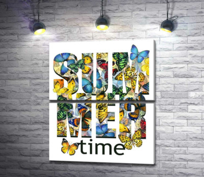 Модульна картина "Візерунок з метеликів на написі "summertime""