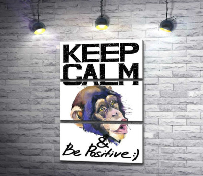 Модульна картина "Мордочка мавпи серед напису "keep calm and be positive""