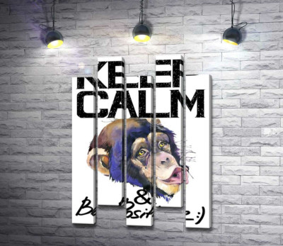 Мордочка мавпи серед напису "keep calm and be positive"
