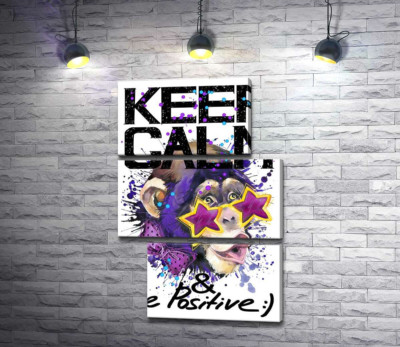Модульна картина "Мавпа в зіркових окулярах серед напису "keep calm and be positive""