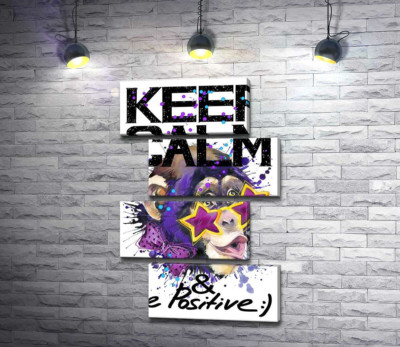 Модульная картина "Обезьяна в звездных очках среди надписи "keep calm and be positive""