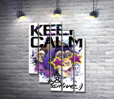 Мавпа в зіркових окулярах серед напису "keep calm and be positive"