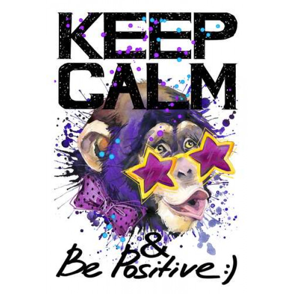 Мавпа в зіркових окулярах серед напису "keep calm and be positive"