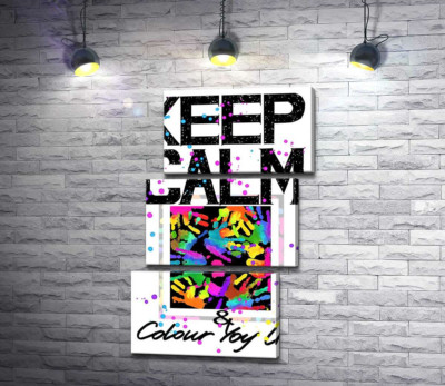 Модульная картина "Картина с ладоней среди надписи "keep calm and colour your life""