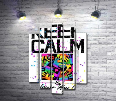 Картина с ладоней среди надписи "keep calm and colour your life"