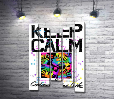 Модульная картина "Картина с ладоней среди надписи "keep calm and colour your life""