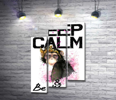 Модульная картина "Гламурная обезьяна среди надписи "keep calm and be woman""