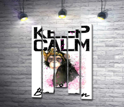 Модульная картина "Гламурная обезьяна среди надписи "keep calm and be woman""