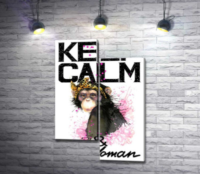 Модульная картина "Гламурная обезьяна среди надписи "keep calm and be woman""