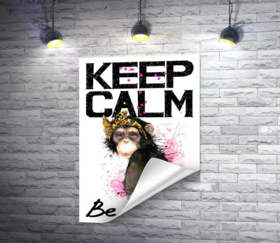 Гламурная обезьяна среди надписи "keep calm and be woman"
