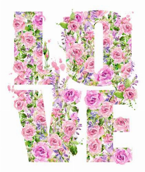 Надпись "love" из цветов роз