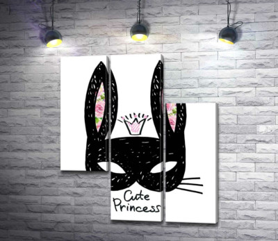 Чорна маска зайчика з написом "cute princess"