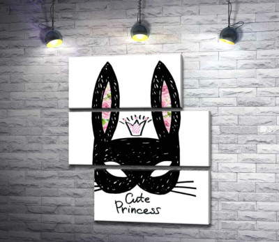 Черная маска зайчика с надписью "cute princess"