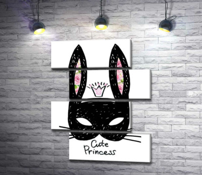 Модульна картина "Чорна маска зайчика з написом "cute princess""