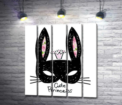 Модульна картина "Чорна маска зайчика з написом "cute princess""