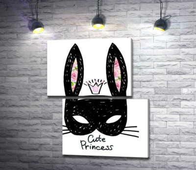 Модульна картина "Чорна маска зайчика з написом "cute princess""
