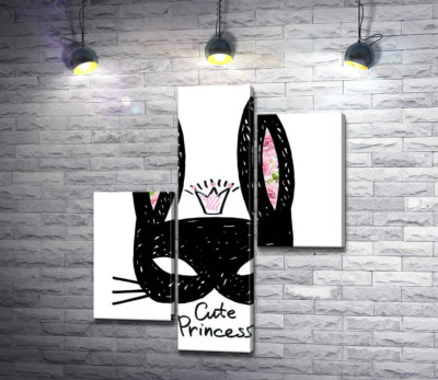 Черная маска зайчика с надписью "cute princess"