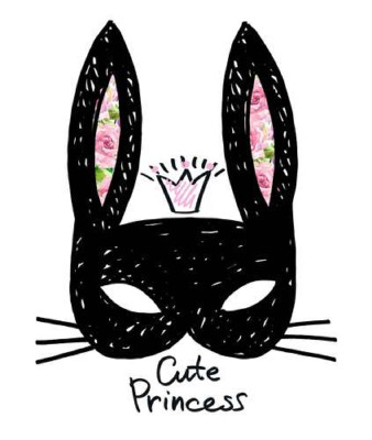 Чорна маска зайчика з написом "cute princess"