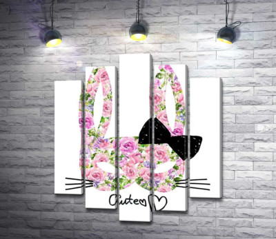 Модульная картина "Розовая маска зайчика с надписью "cute""