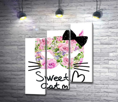 Модульна картина "Трояндова маска котика із написом "sweet cat""