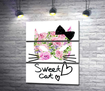 Модульная картина "Розовая маска котика с надписью "sweet cat""