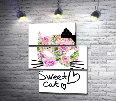 Модульна картина "Трояндова маска котика із написом "sweet cat""