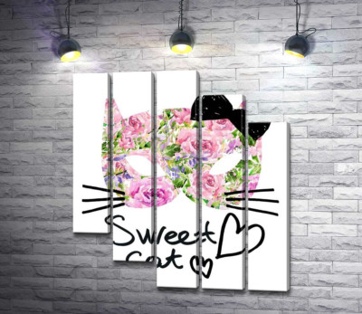 Модульная картина "Розовая маска котика с надписью "sweet cat""