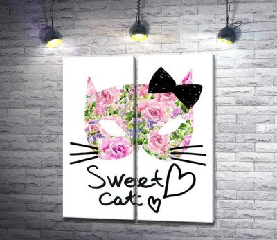 Модульная картина "Розовая маска котика с надписью "sweet cat""