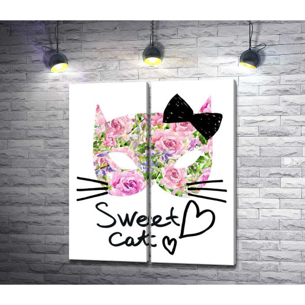 Розовая маска котика с надписью "sweet cat"