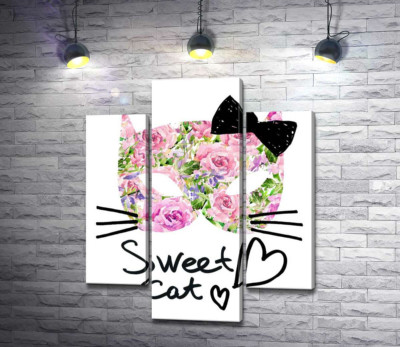 Модульная картина "Розовая маска котика с надписью "sweet cat""