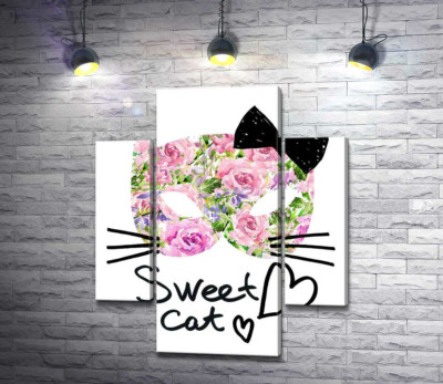Модульная картина "Розовая маска котика с надписью "sweet cat""