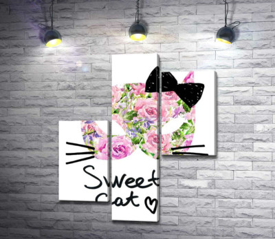 Модульная картина "Розовая маска котика с надписью "sweet cat""