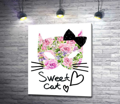 Розовая маска котика с надписью "sweet cat"