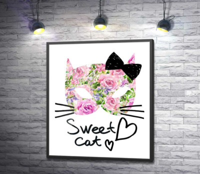 Постер "Трояндова маска котика із написом "sweet cat""