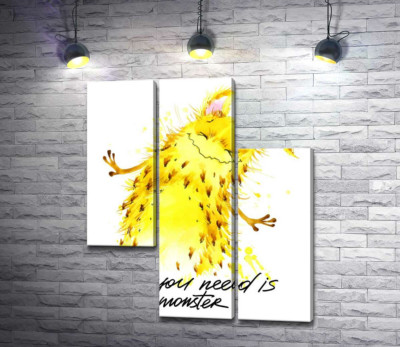 Модульна картина "Веселий жовтий монстр з написом "all you need is monster""