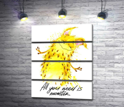 Веселый желтый монстр с надписью "all you need is monster"