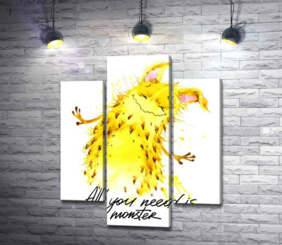 Модульная картина "Веселый желтый монстр с надписью "all you need is monster""