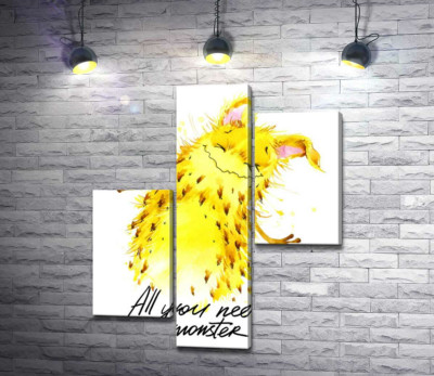 Модульна картина "Веселий жовтий монстр з написом "all you need is monster""