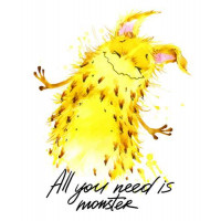 Веселый желтый монстр с надписью "all you need is monster"