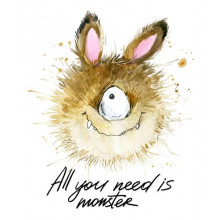Пухнастий циклоп із заячими вухами та написом "all you need is monster"