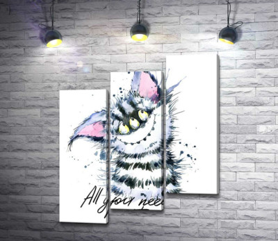 Полосатый монстр с кошачьей мордашкой и надписью "all you need is monster"