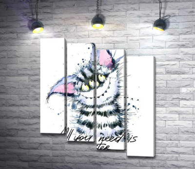 Модульна картина "Смугастий монстр з котячою мордочкою та написом "all you need is monster""